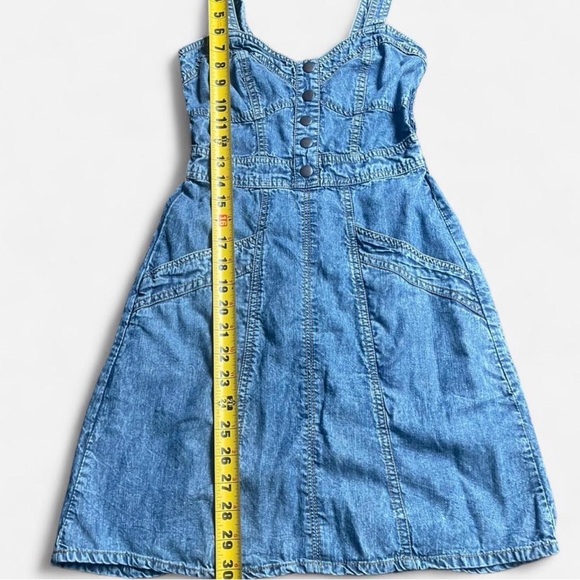 Japna Denim Y2K Coquette Casual Lightweight Dress w/ Pockets Sz XS Ribbed Back - Picture 6 of 6